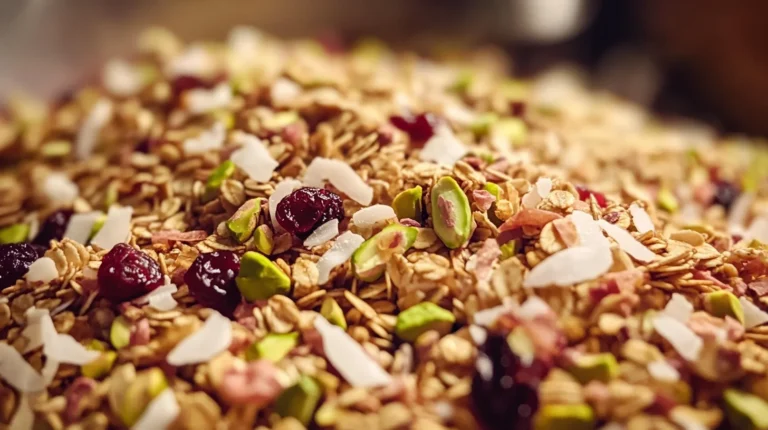 Pistachio and Rosewater Granola is a delicious snack.