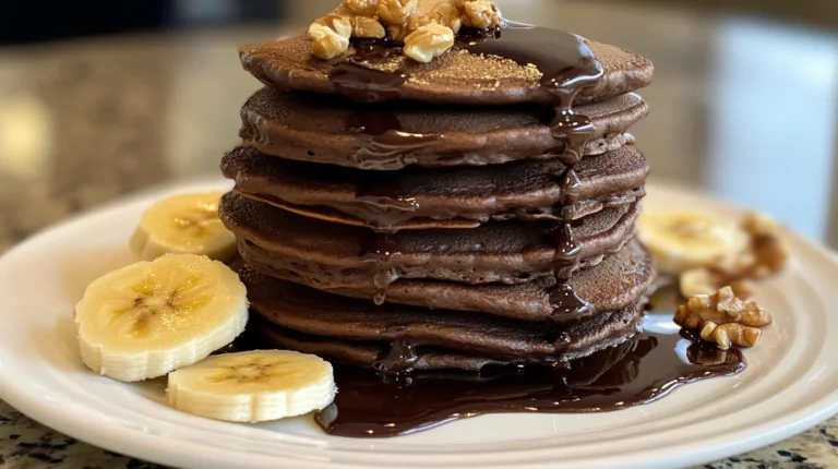 Chocolate Tahini Protein Pancakes are a delicious treat.