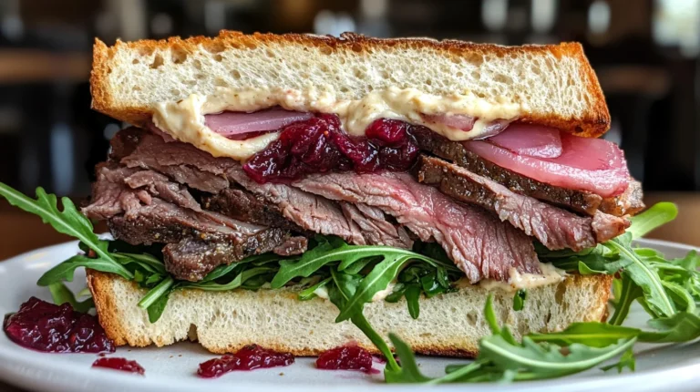 Roast Beef and Brie Sandwich with Cranberry Aioli Delight.