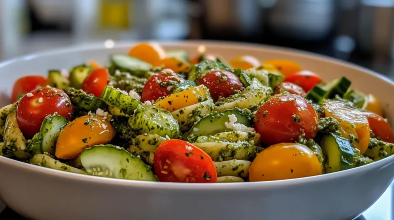 Sunflower Seed Pesto Pasta Salad is a delicious dish.