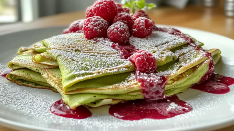 Matcha Crepes with Raspberry Sauce for a Delightful Treat