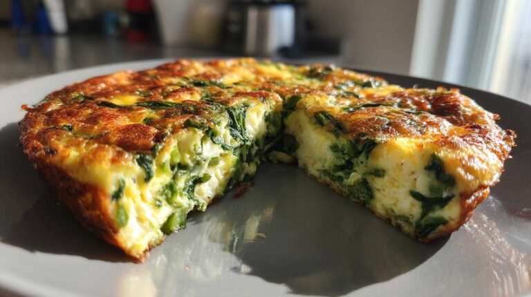 Cheesy Garlic Scape Spinach Frittata