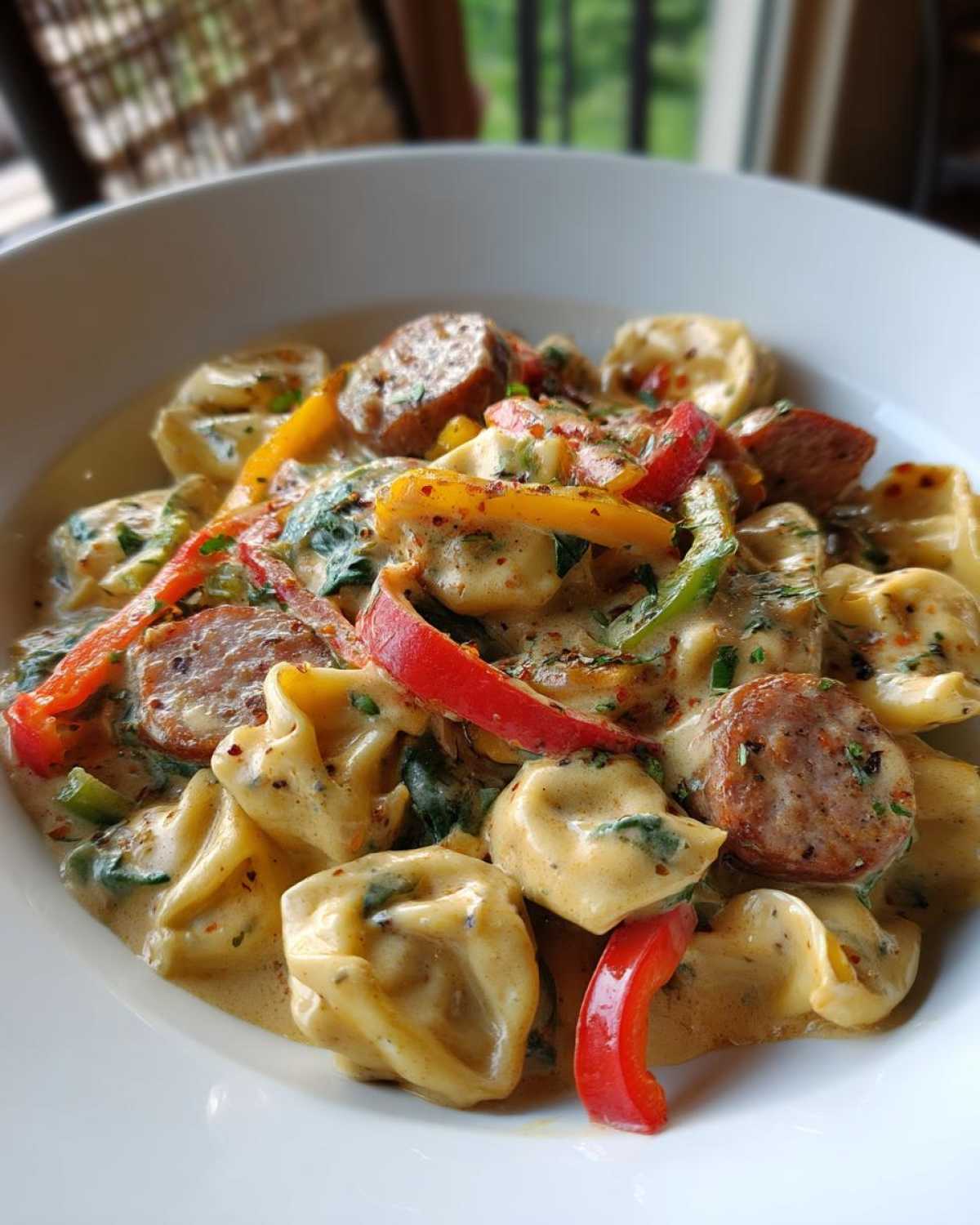 Creamy Cajun Blackstone Tortellini Sausage Peppers - detail 2