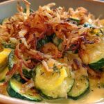 Creamy Zucchini Yellow Squash Crispy Onion Topping
