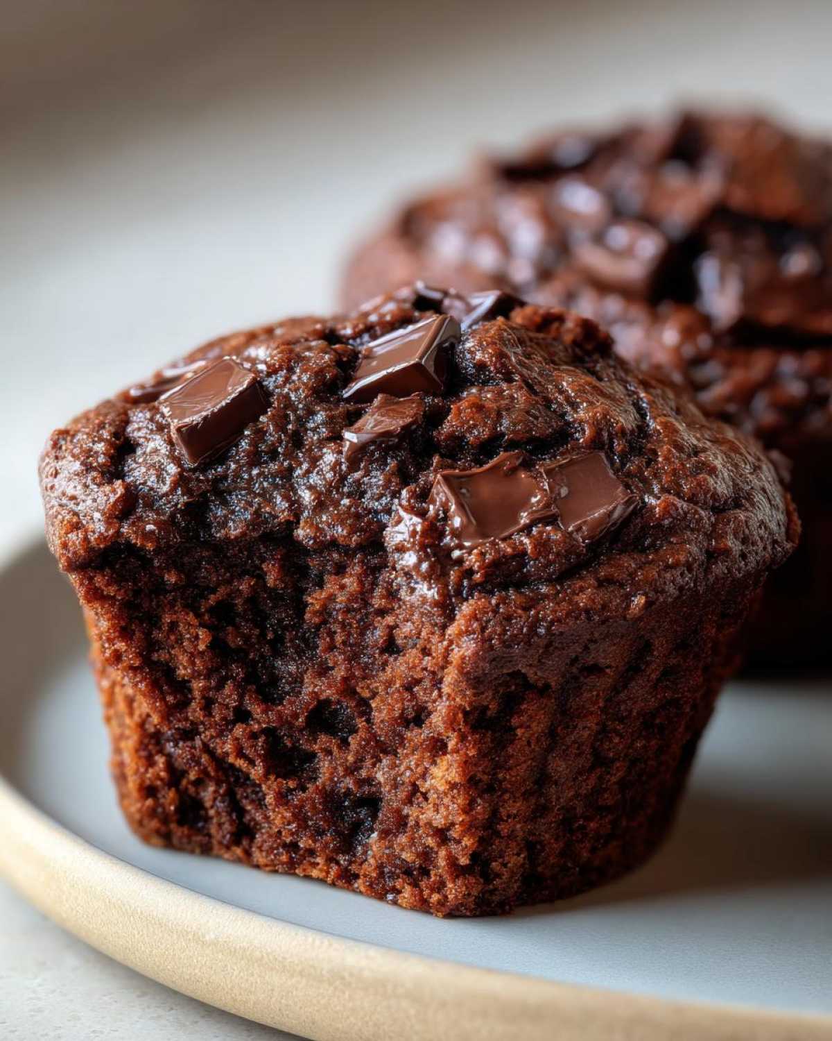 Fudgy Double Chocolate Chunk Zucchini Muffins Brownie - detail 1