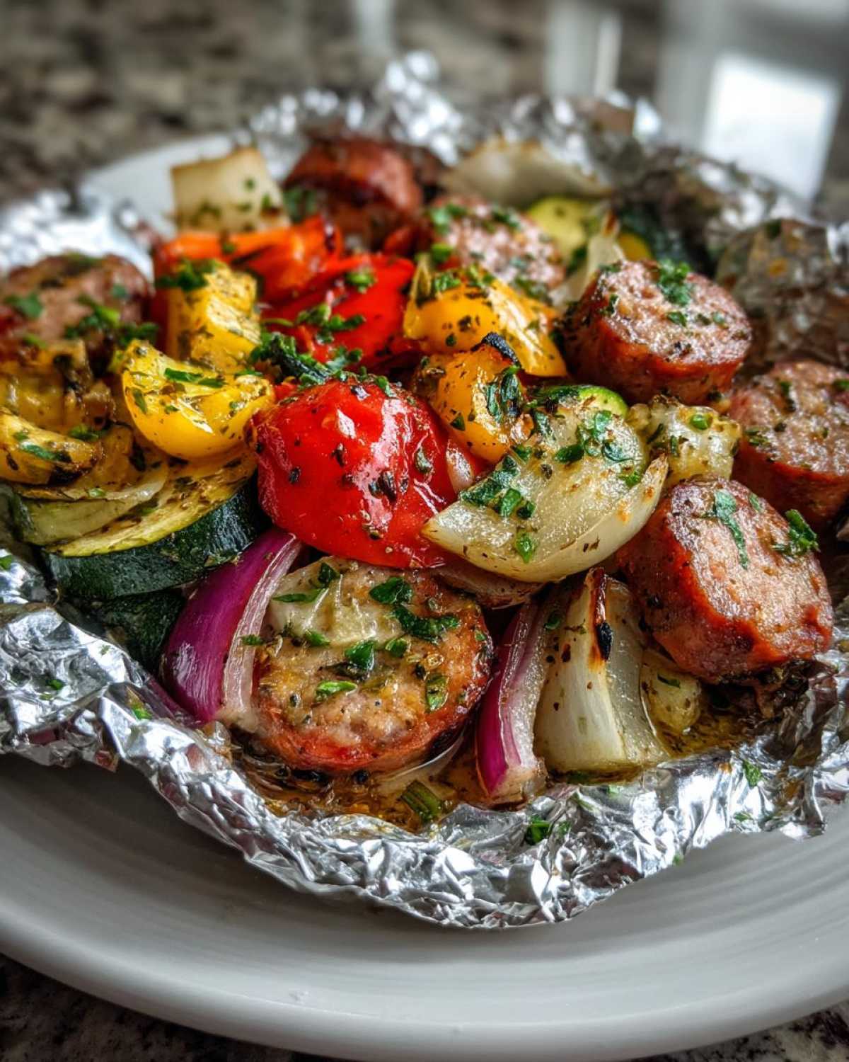 Grilled Sausage Veggie Foil Packets Italian Herbs - detail 3