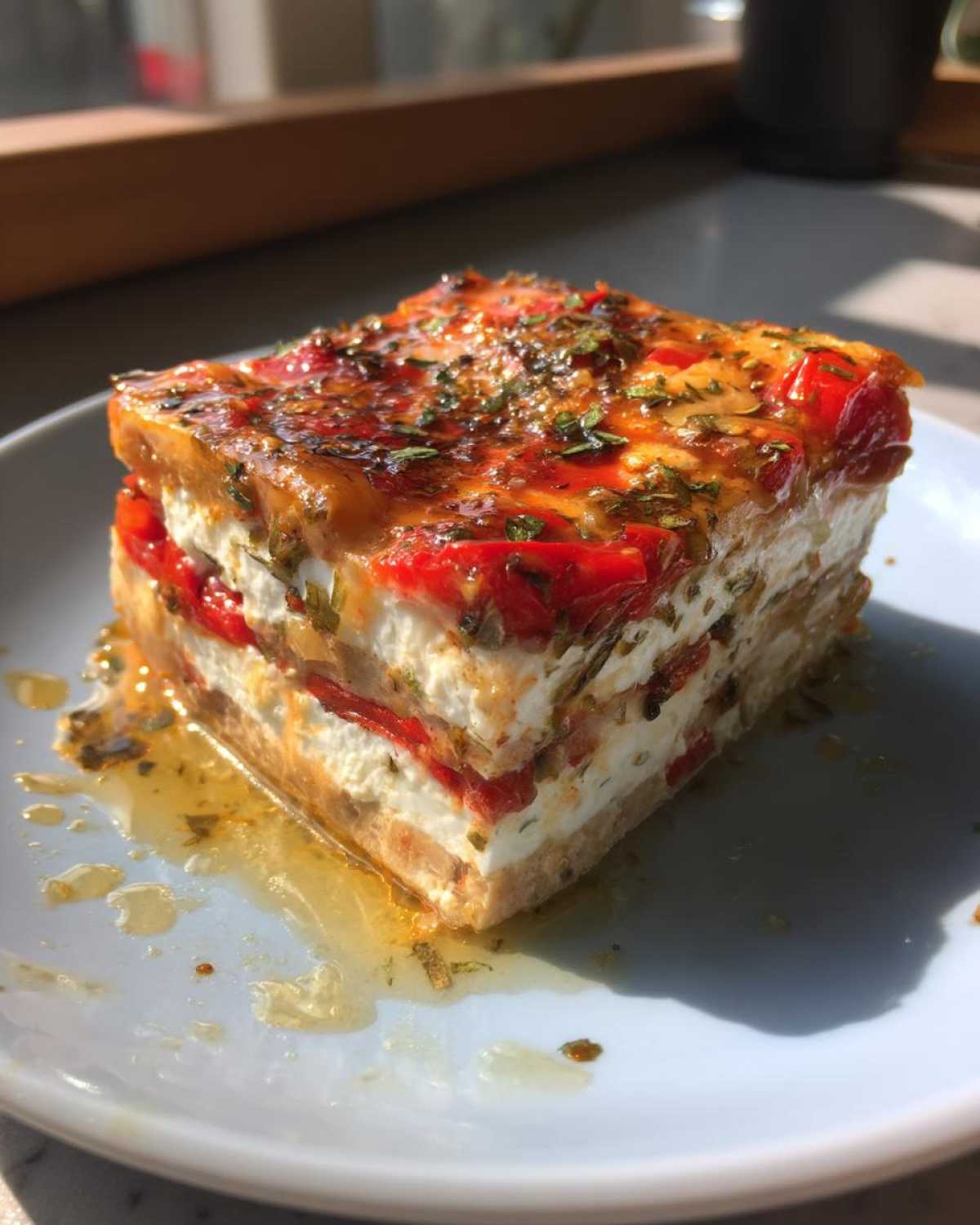 Layered Marinated Cheese Roasted Red Pepper Terrine - detail 1