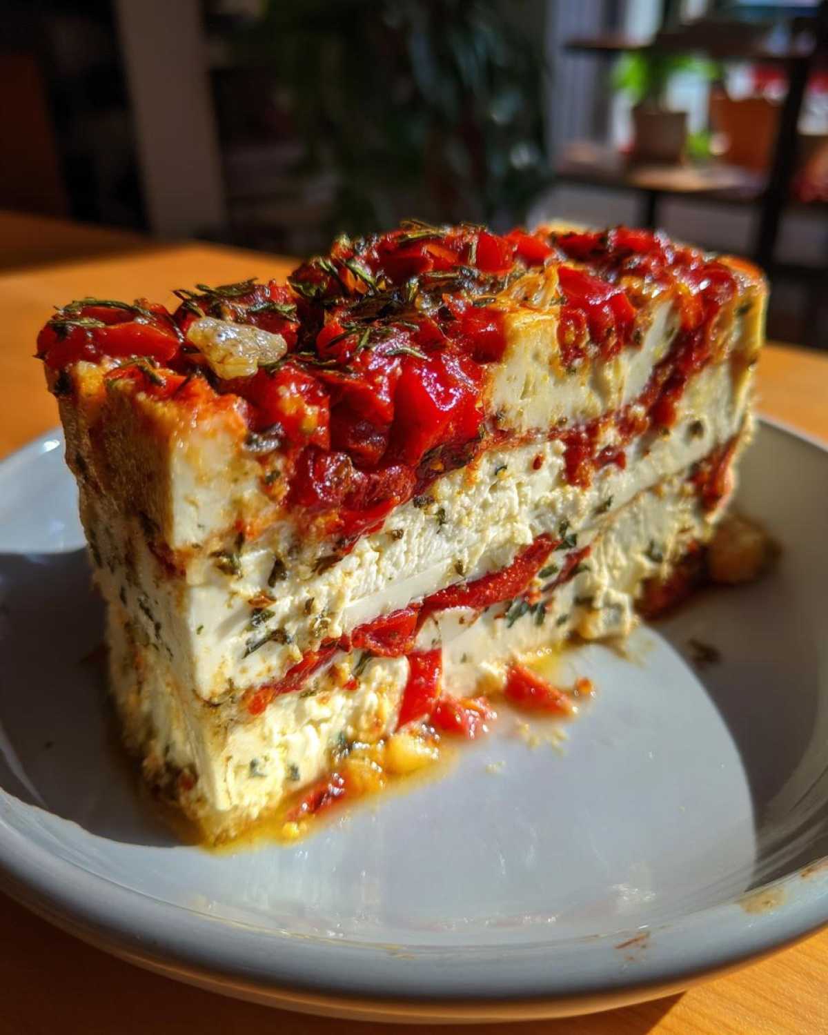 Layered Marinated Cheese Roasted Red Pepper Terrine - detail 2