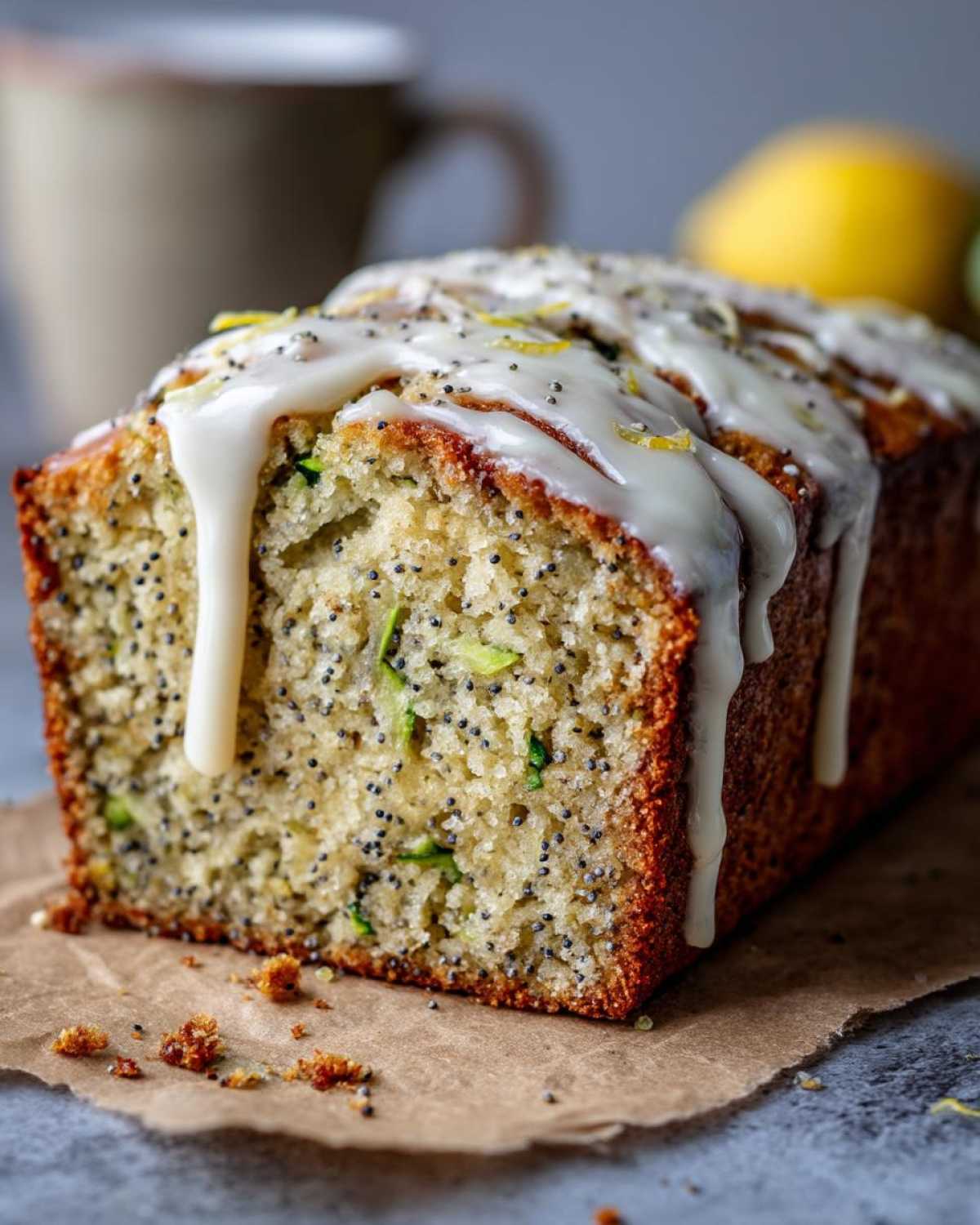 Lemon Poppy Seed Zucchini Bread Cream Cheese Glaze - detail 2