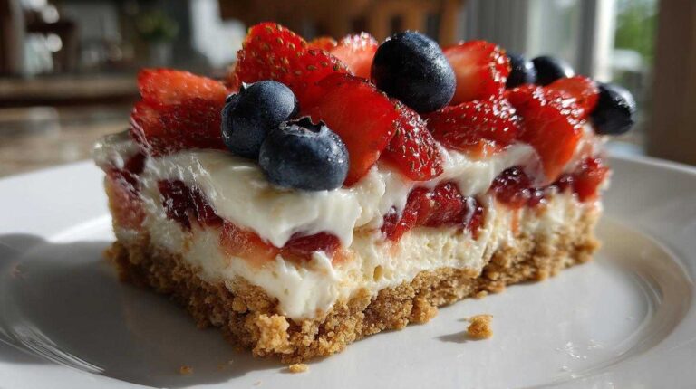 Fearless Patriotic Berry White Chocolate Dessert Lasagna in 3 steps Patriotic Berry White Chocolate Dessert Lasagna