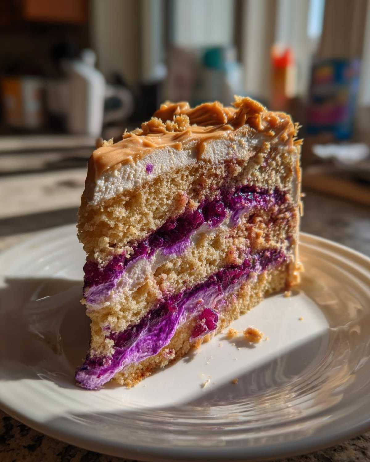Peanut Butter and Jelly Poke Cake - detail 1
