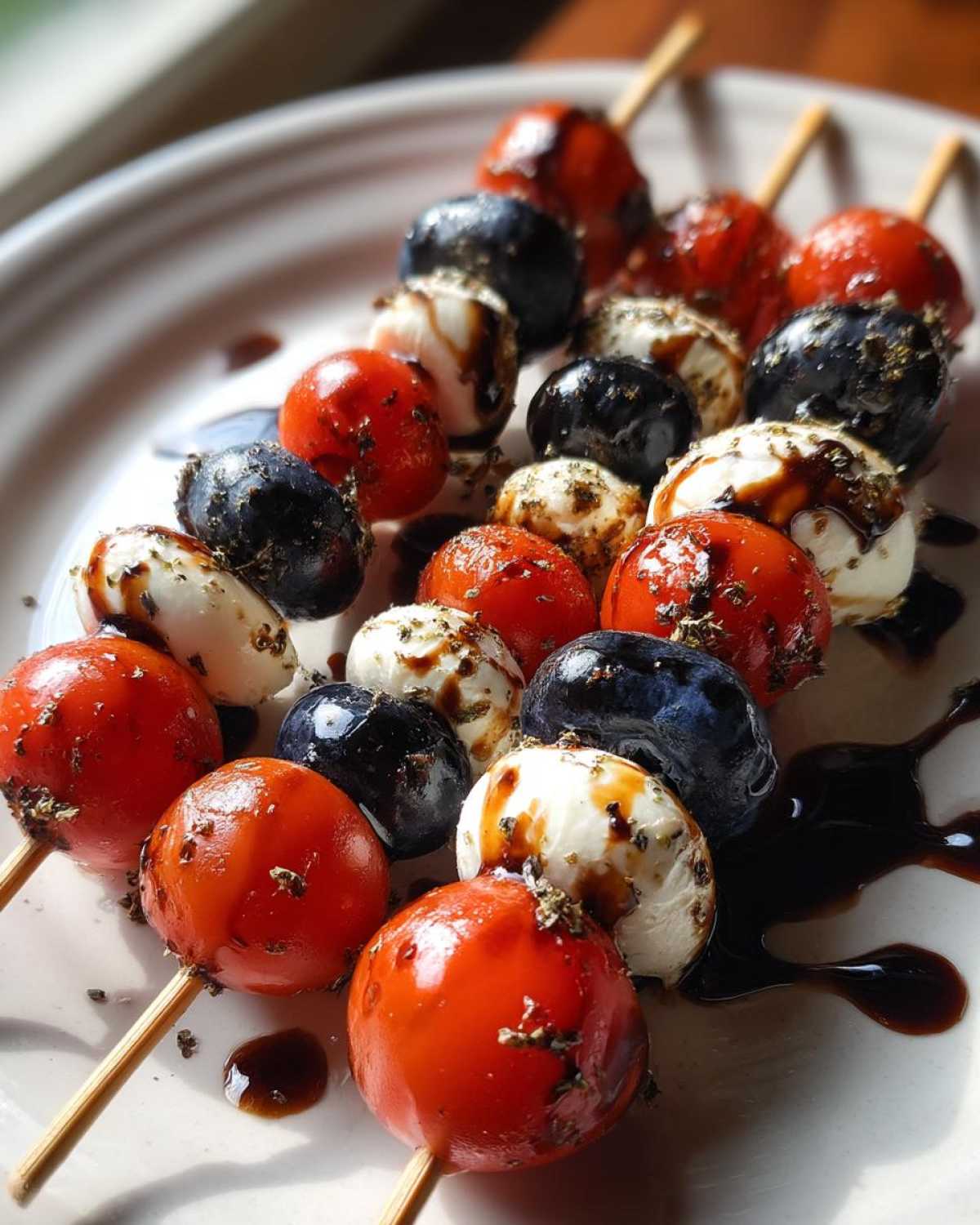 Red White Blue Caprese Skewers Balsamic Glaze - detail 1