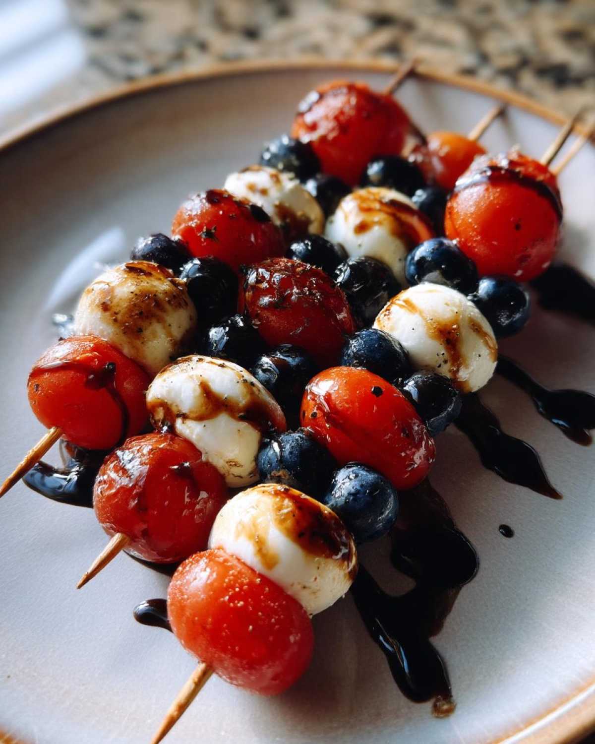 Red White Blue Caprese Skewers Balsamic Glaze - detail 2