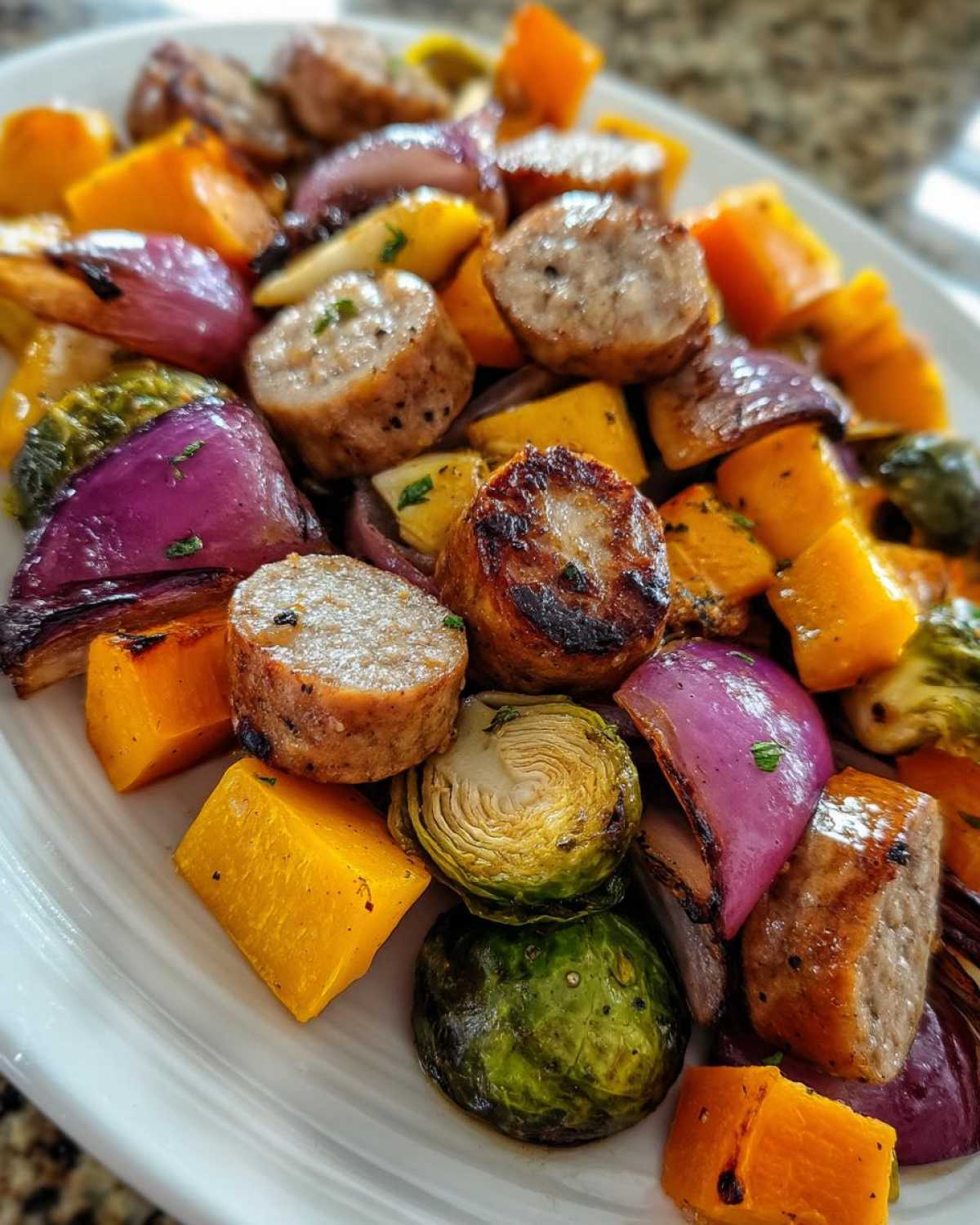 Sheet Pan Roasted Fall Vegetables Sausage Maple Glaze - detail 2