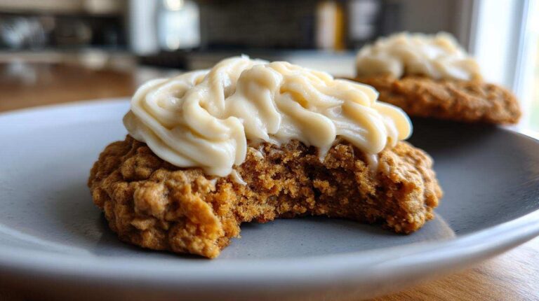 Soft Chewy Pumpkin Oatmeal Cookies Maple Frosting: 1 Amazing Bite Soft Chewy Pumpkin Oatmeal Cookies Maple Frosting