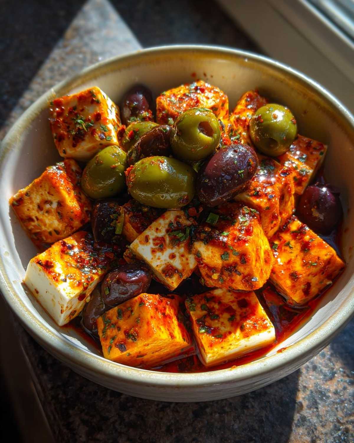 Spicy Chili Lime Marinated Feta Olives - detail 2