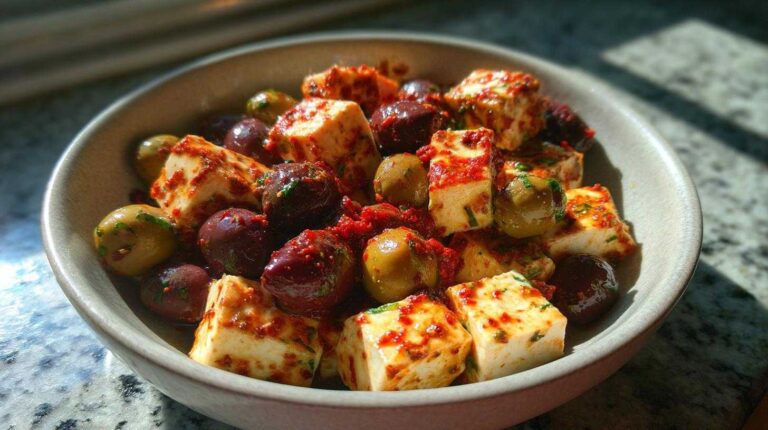 Spicy Chili Lime Marinated Feta Olives