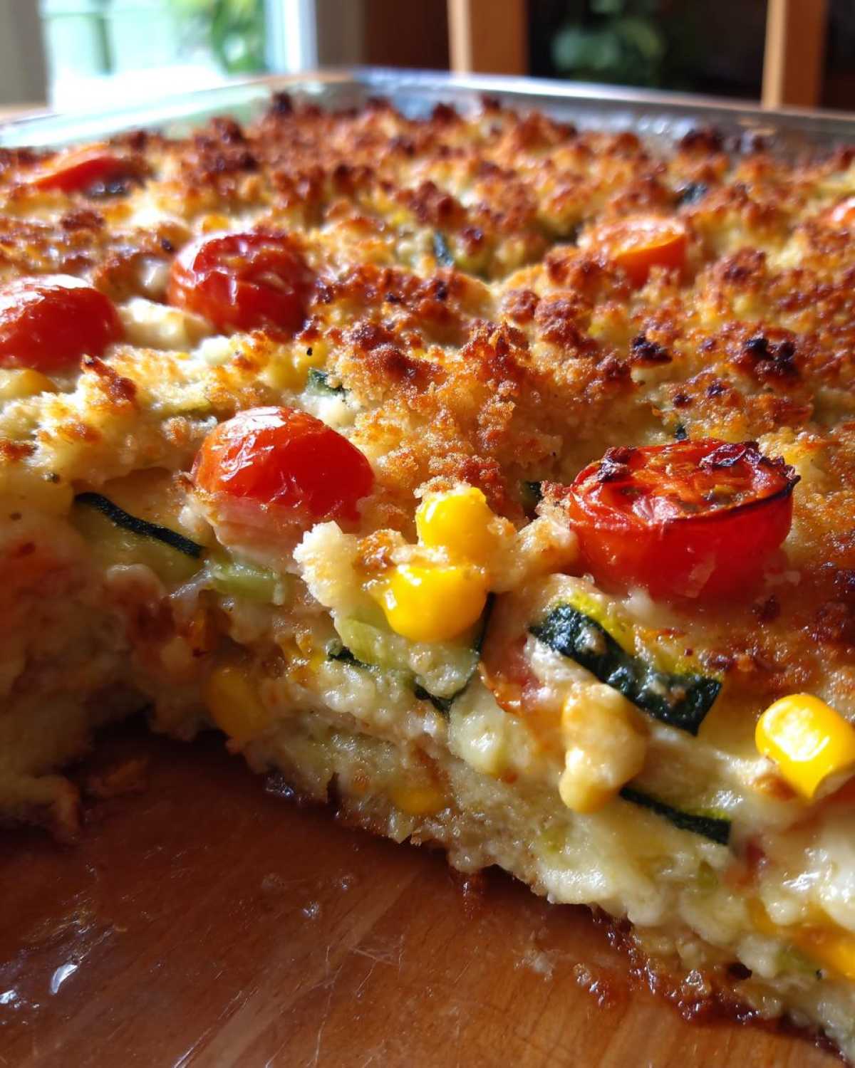 Zucchini Corn Tomato Bake Italian Parmesan Crust - detail 2