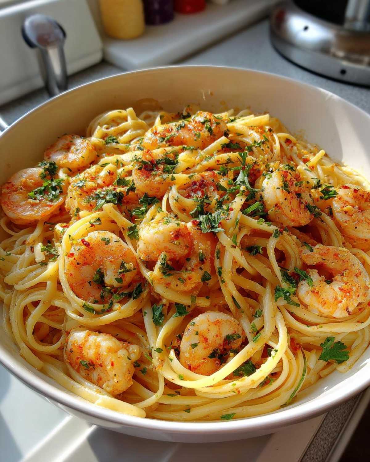 Garlic Shrimp Pasta in White Wine Sauce - detail 4