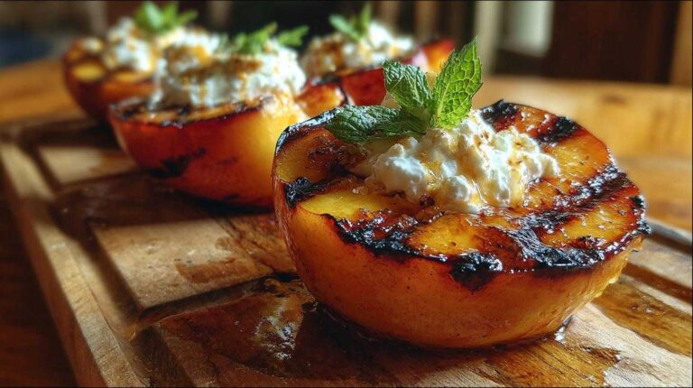 Grilled Peaches with Honey Mascarpone (Easy Grilled Dessert)