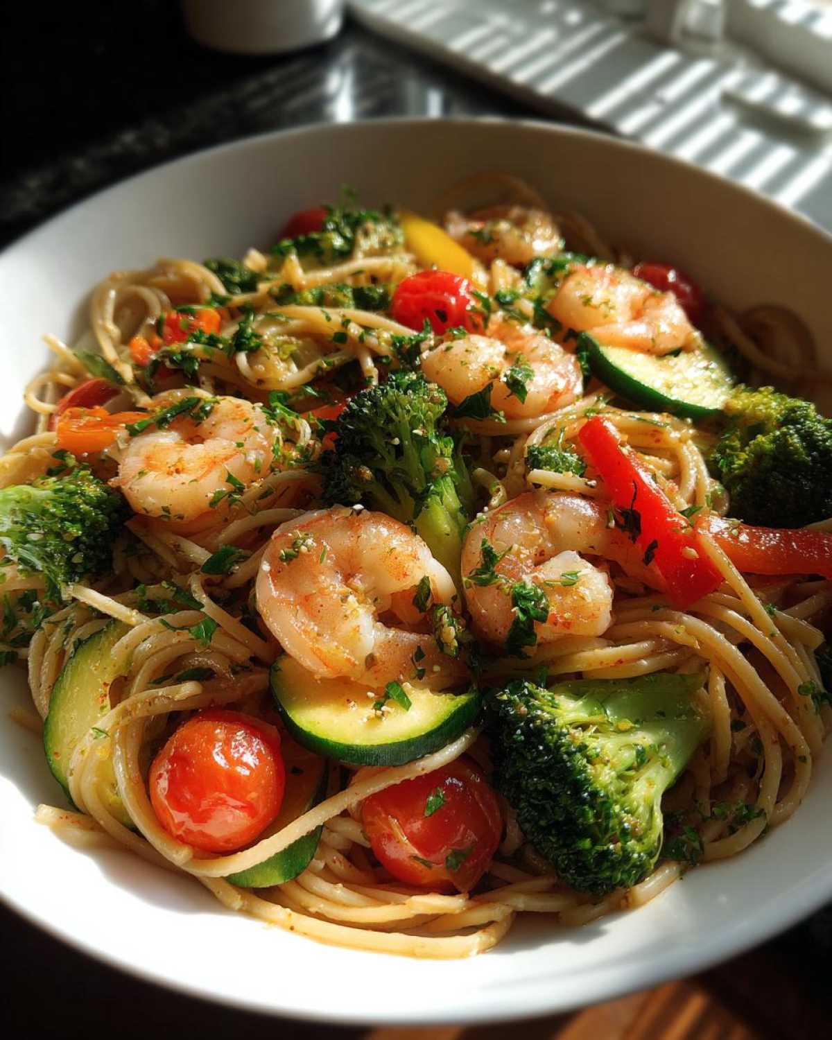 Healthy Shrimp Pasta with Veggies - detail 2