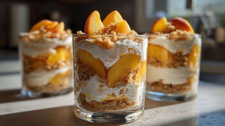 Peach perfection: 5-star parfaits No-Bake Peach Cheesecake Parfaits