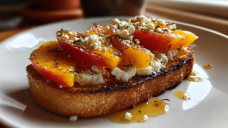 Peach Bruschetta with Goat Cheese & Honey