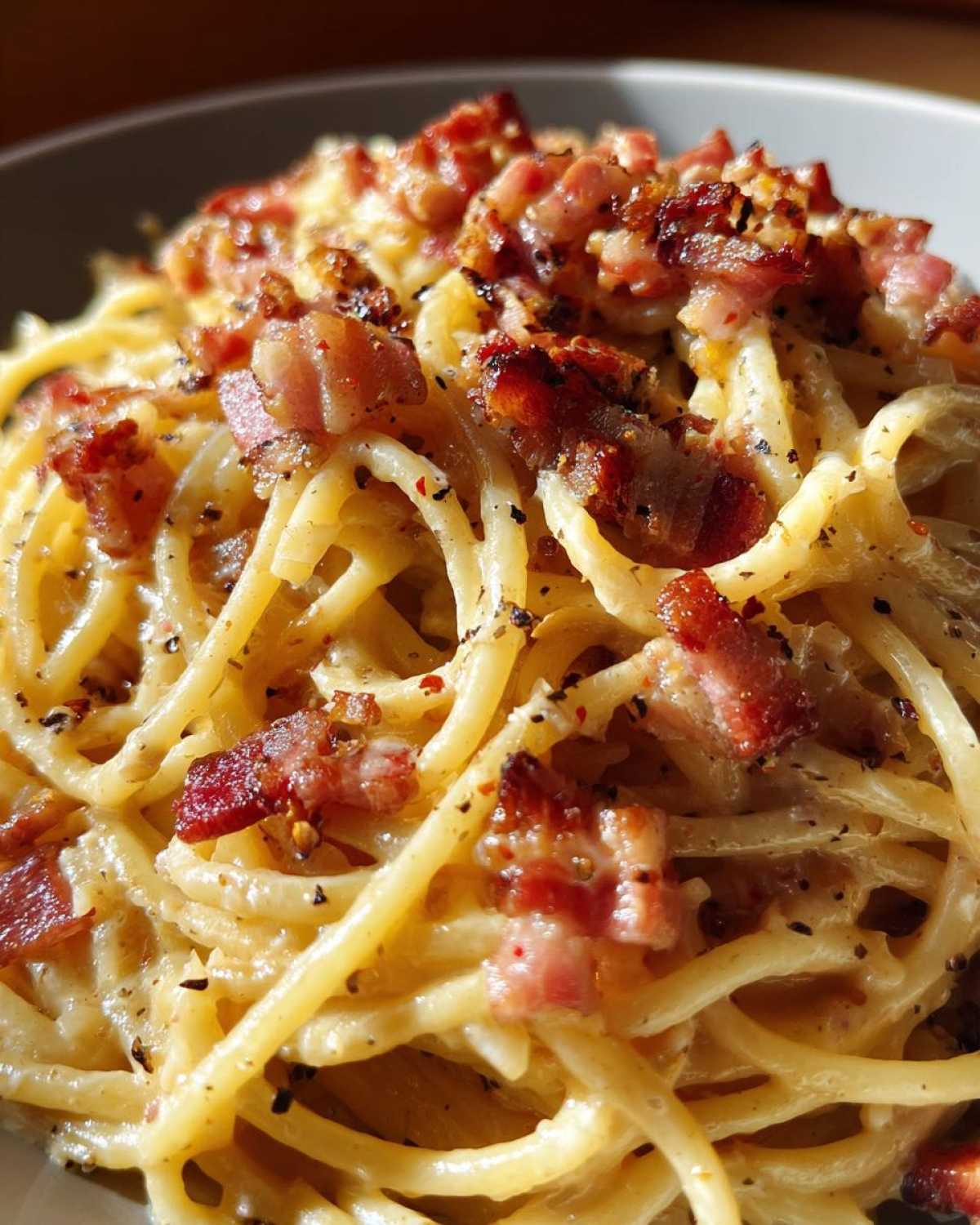 Spaghetti Carbonara with Bacon - detail 1