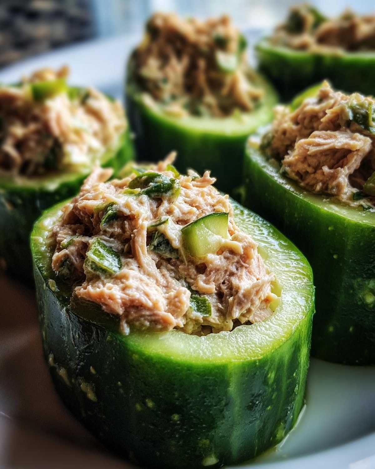 Tuna salad-stuffed cucumbers - detail 1