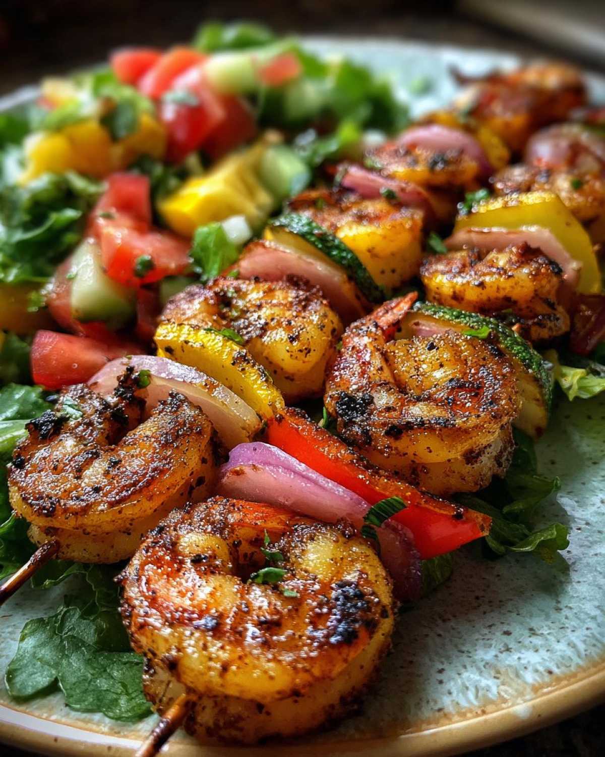 Grilled Shrimp Skewers with Veggie Salad - detail 1
