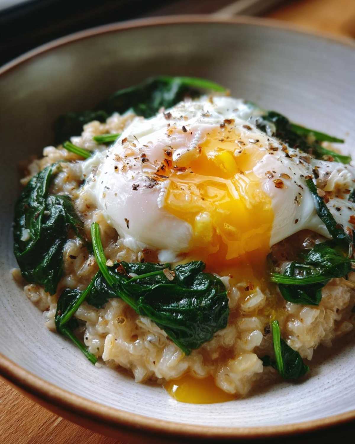 Savory Oatmeal with Spinach and Poached Egg - detail 3