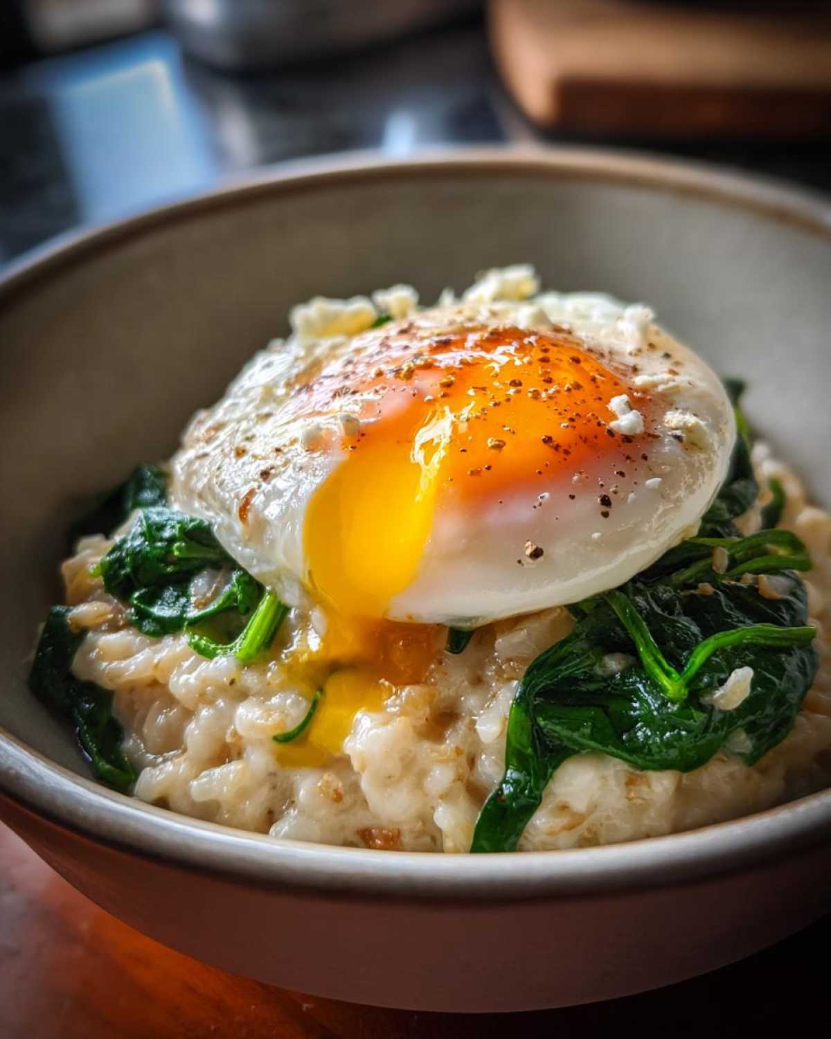 Savory Oatmeal with Spinach and Poached Egg - detail 4
