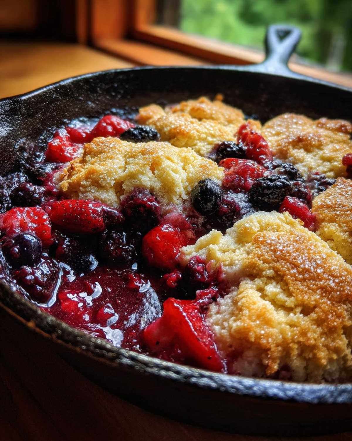 Triple Berry Cast Iron Cobbler (Rustic Dessert) - detail 1