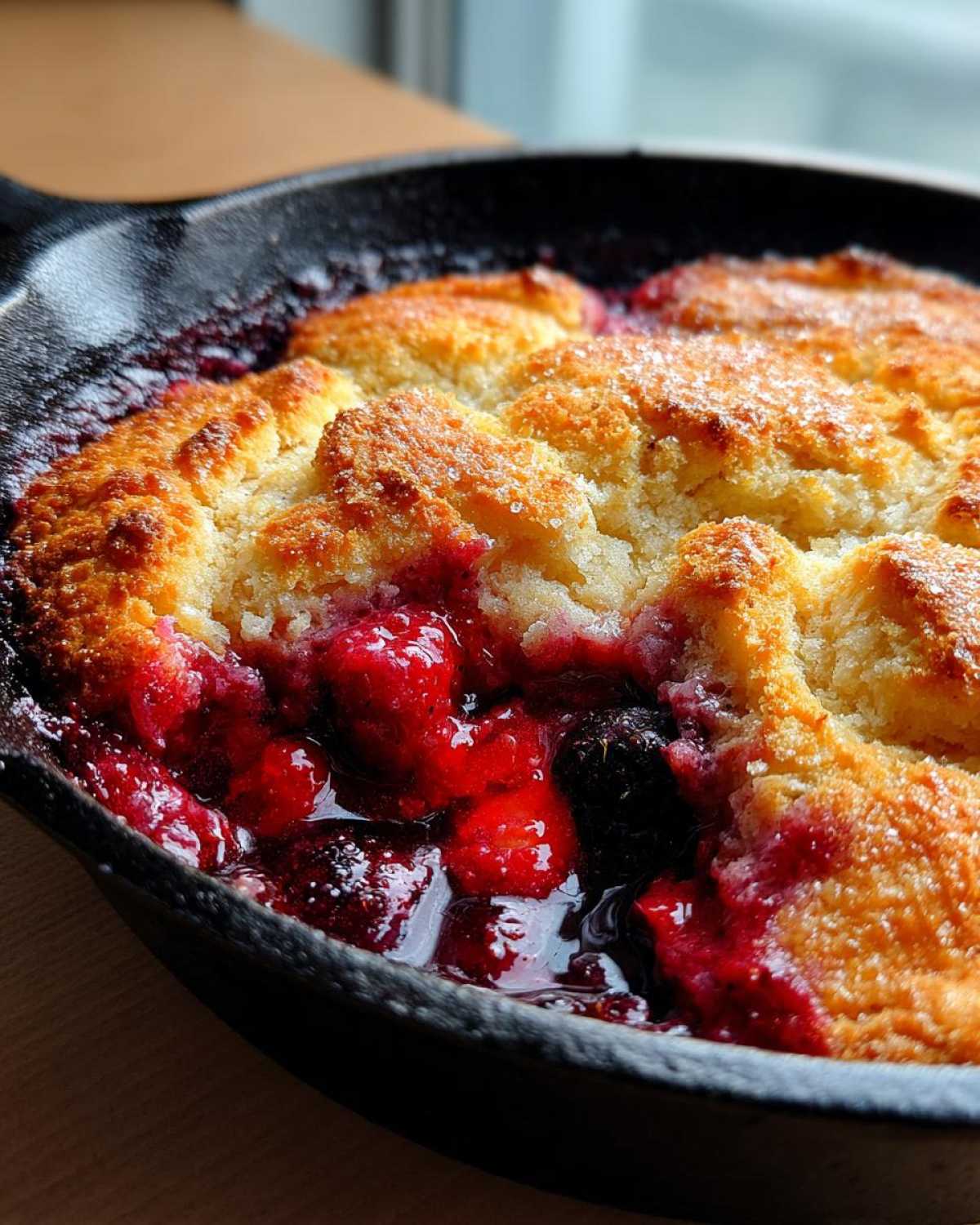 Triple Berry Cast Iron Cobbler (Rustic Dessert) - detail 2
