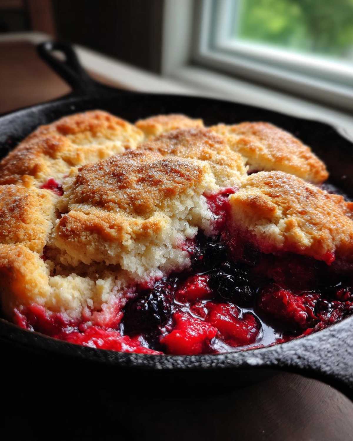 Triple Berry Cast Iron Cobbler (Rustic Dessert) - detail 3