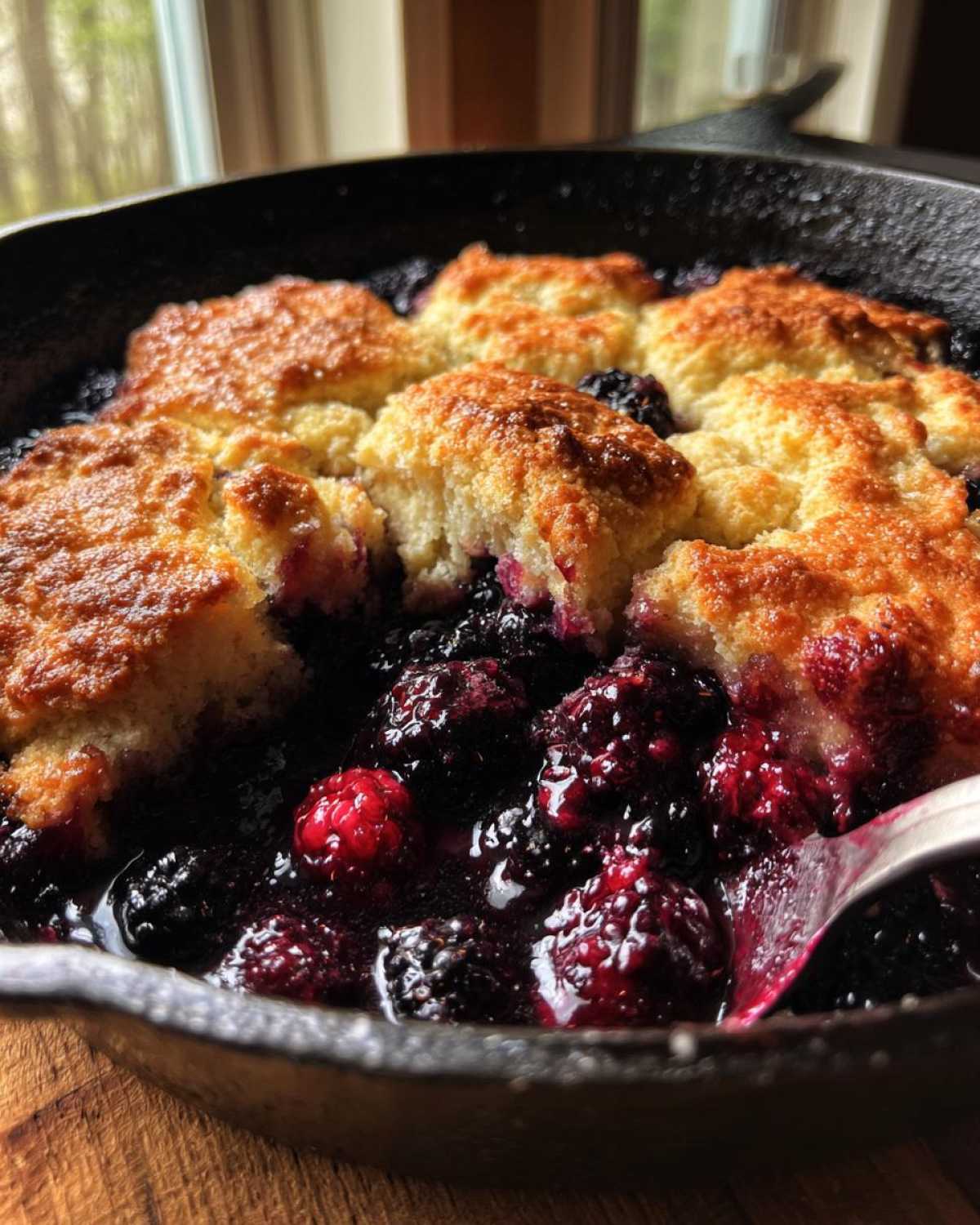 Triple Berry Cast Iron Cobbler (Rustic Dessert) - detail 4
