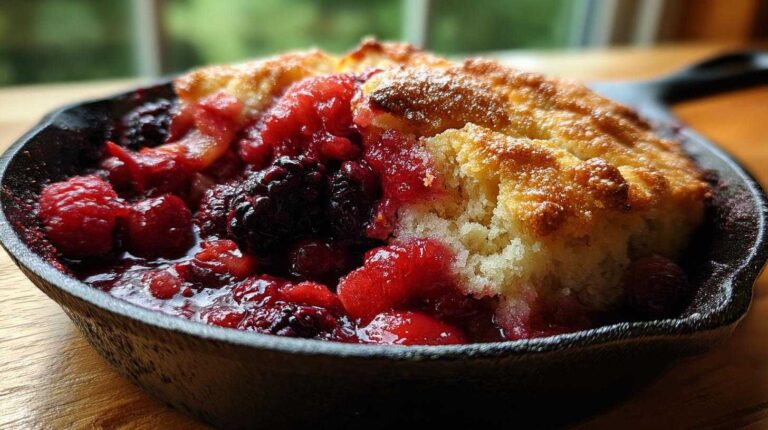 Triple Berry Cast Iron Cobbler (Rustic Dessert)