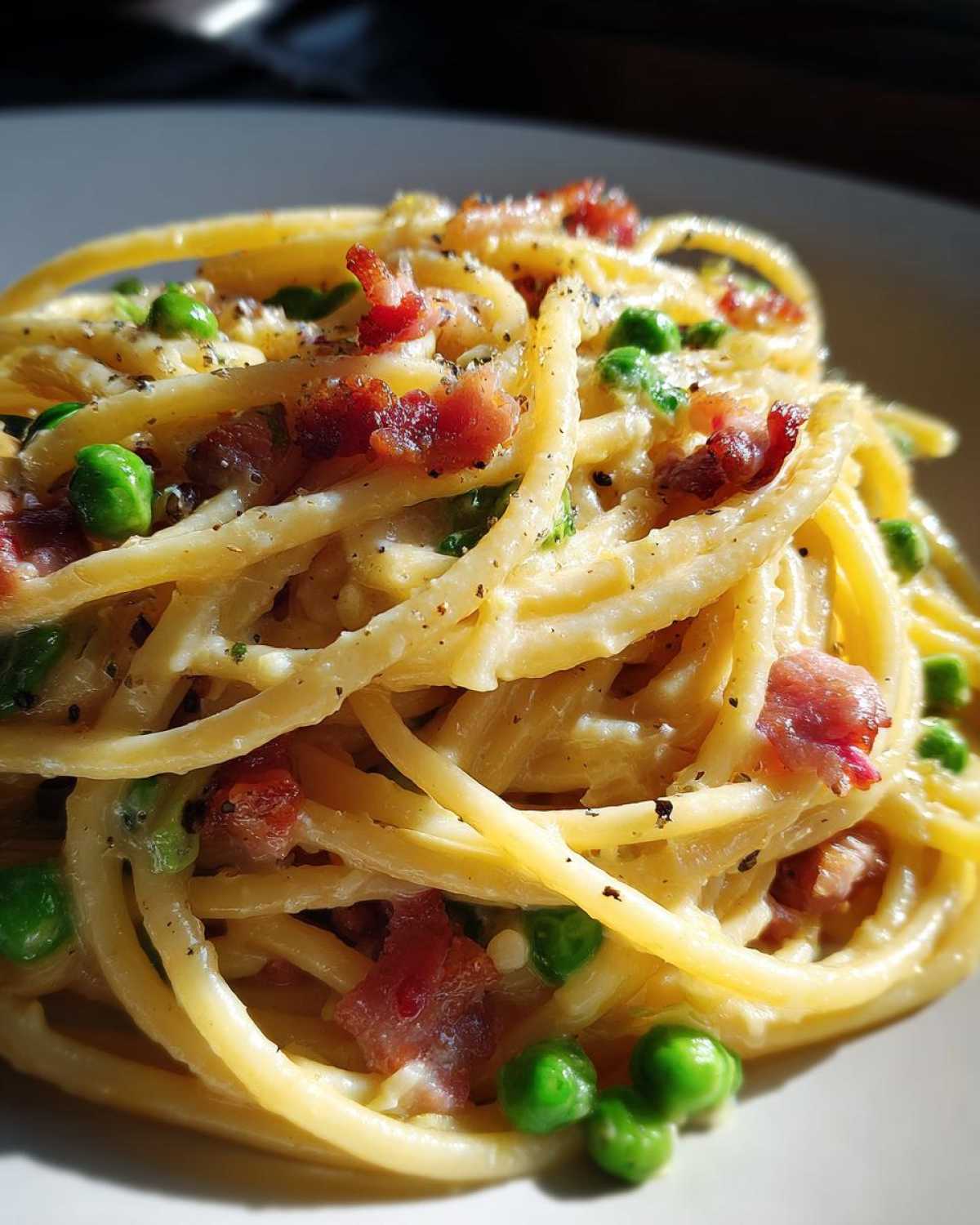 Pea & Bacon Carbonara (20-Minute Pasta) - detail 1