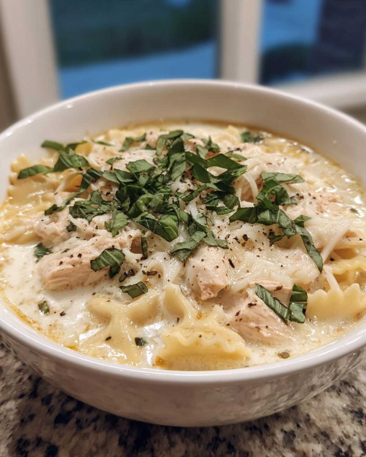 creamy white chicken lasagna soup - detail 4