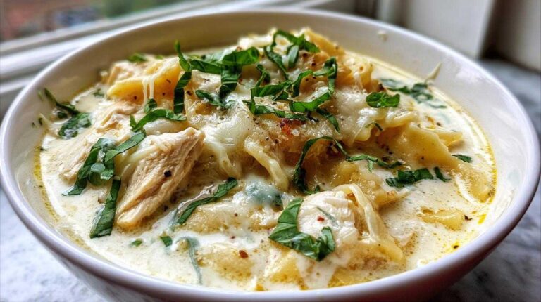 creamy white chicken lasagna soup