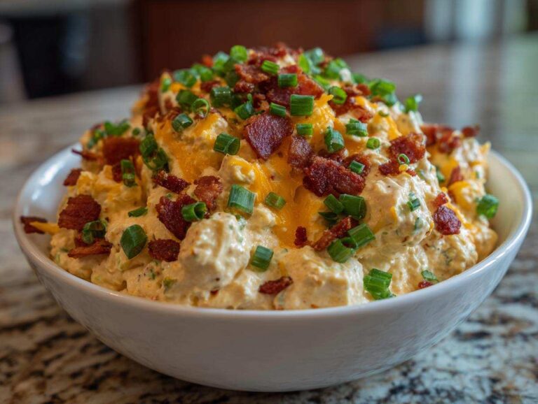 Amazing 5-Minute million dollar dip Secret A creamy, loaded million dollar dip topped generously with bacon bits, shredded cheddar cheese, and chopped green onions.