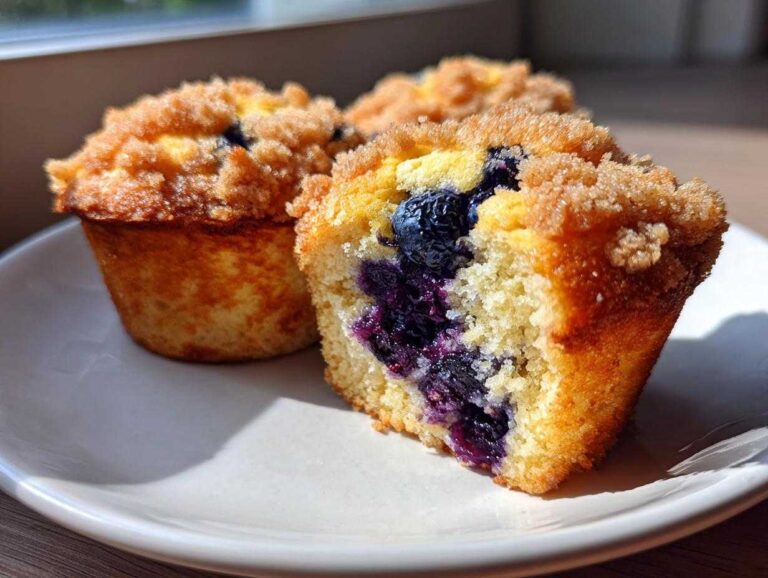 Ultimate 12 Moist blueberry muffins Baker Secret Close-up of moist blueberry muffins, one cut in half revealing juicy berries and a crumb topping.