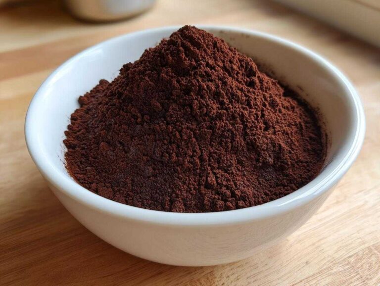 Amazing hot cocoa mix: 21 rich cups A close-up of dark brown cocoa powder mounded high in a small white bowl, perfect for hot cocoa mix.