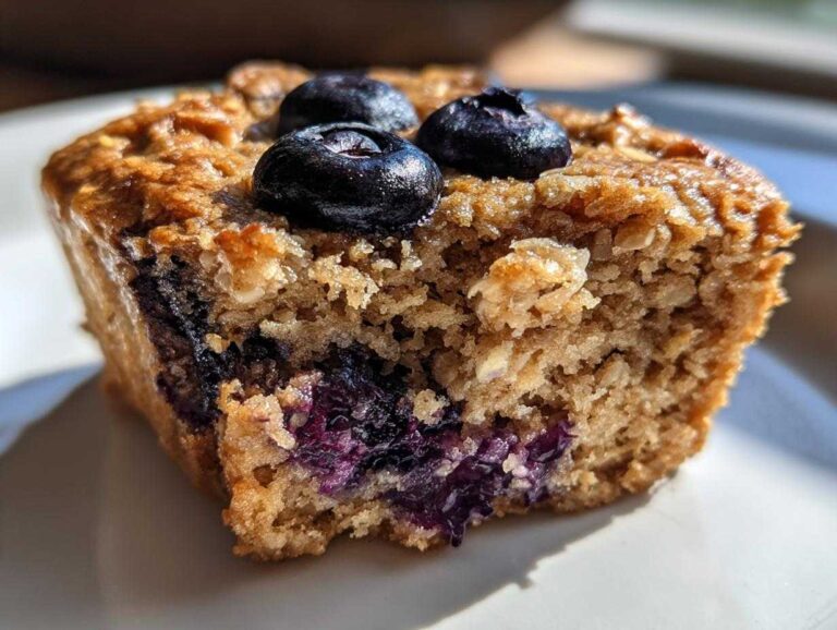 Amazing 12 High Protein Cottage Cheese Muffins A close-up of a moist, golden-brown cottage cheese muffin filled with burst blueberries and topped with three fresh blueberries.