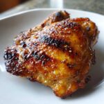 Close-up of a perfectly caramelized piece of Vietnamese Grilled Chicken with a glossy, dark glaze.